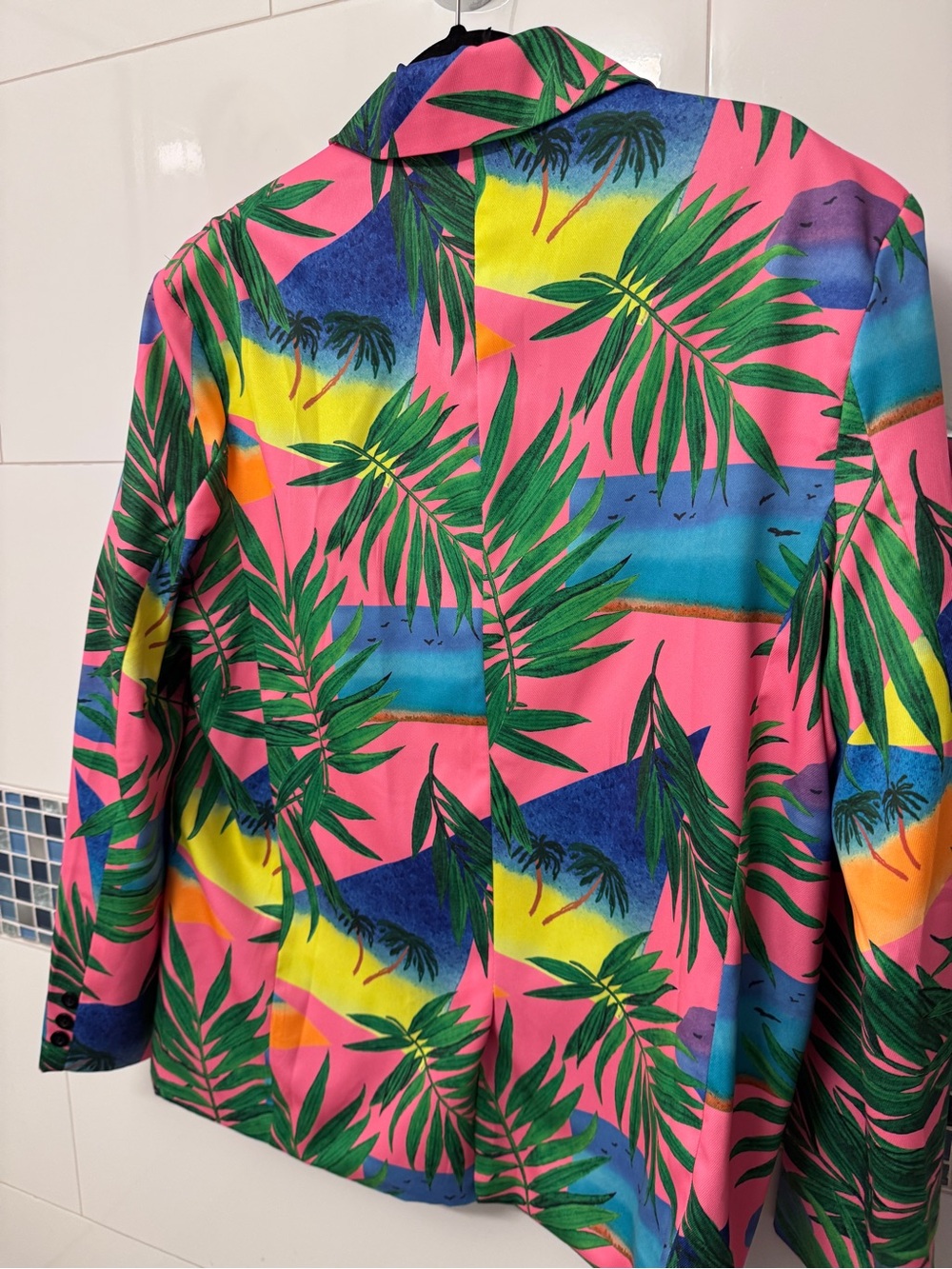 Tropical Pink Palm Print Blazer